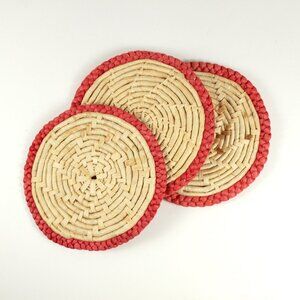 Vintage Woven Trivets Vintage Straw Raffia Pot Holders  Set of 3